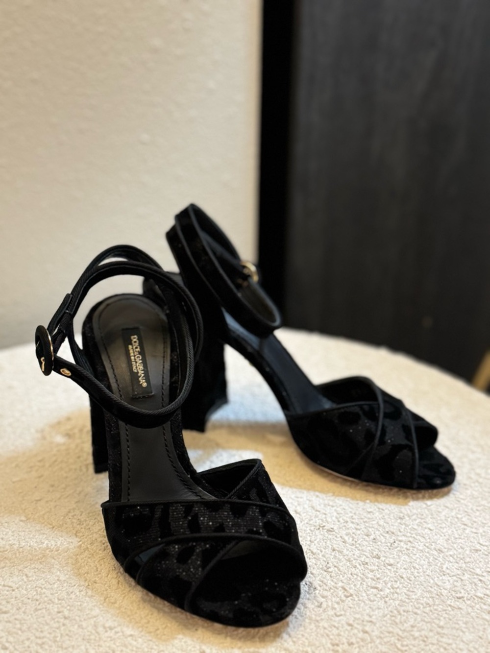 Dolce & Gabbana Black Leopard Print Sandal Heels